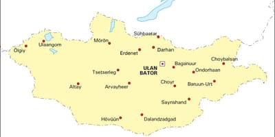 મંગોલિયા નકશો સાથે શહેરો